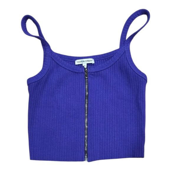 Cotton Citizen Vibrant Purple Ribbed Ibiza Crop Zip Tank Top XS - Picture 1 of 3